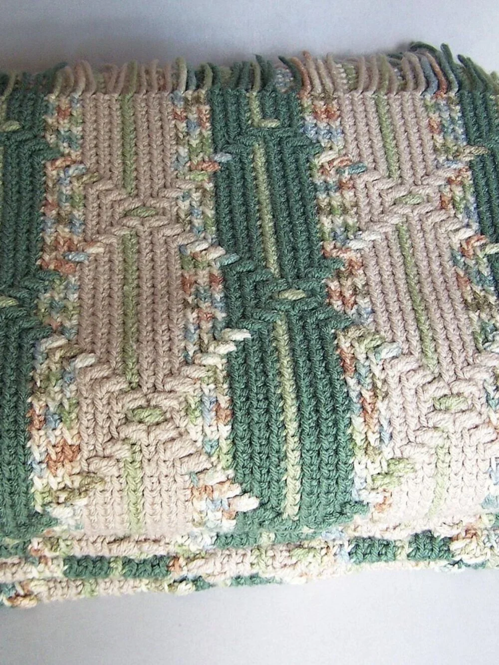 Earth Tone Striped Crochet Afghan with Fringe (41x77